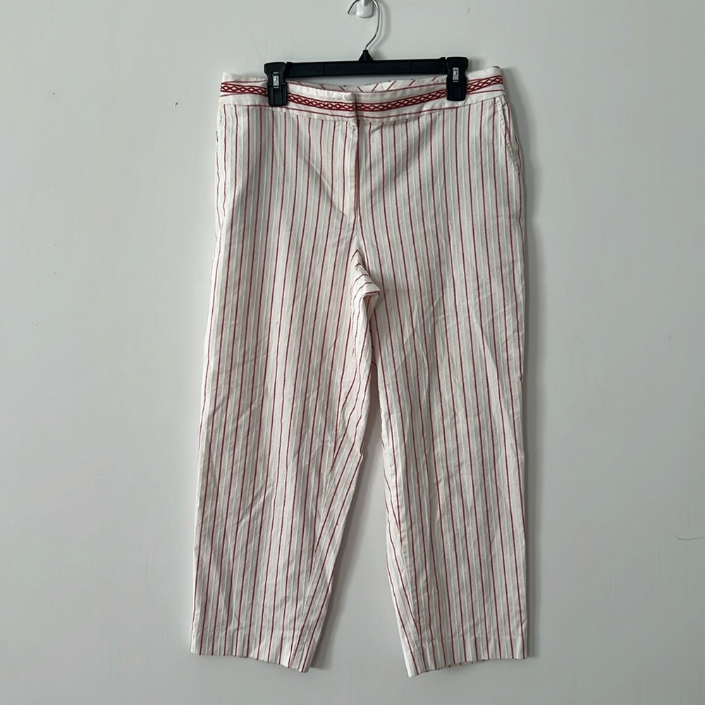Talbots Stretch 100% Cotton Pants. White with red stripes. Size 12. Waist - 34”